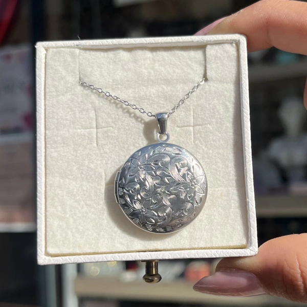 Yuvarlak Desenli Çift Fotoğraflı Kolye(2 cm)