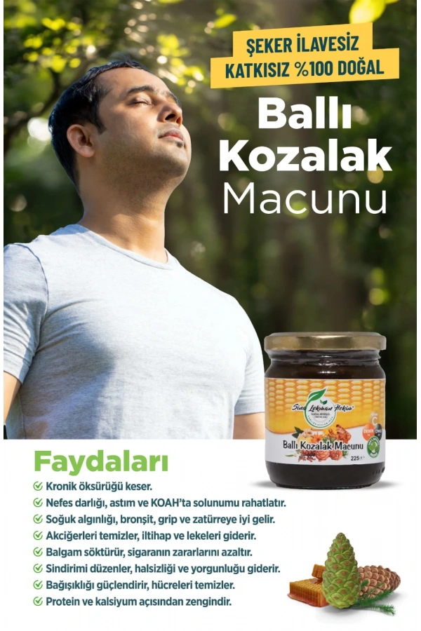 Ballı Kozalak Macunu – 225 gr | Şekersiz, Katkısız, Doğal Solunum Destekleyici