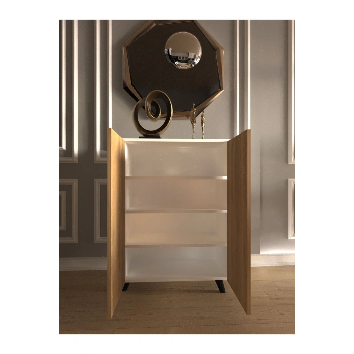 Beyaz Gövde Ahşap Kapak 3 Raflı 2 Kapaklı Ayakkabılık Çok Amaçlı Dolap Ayakkabı Dolabı