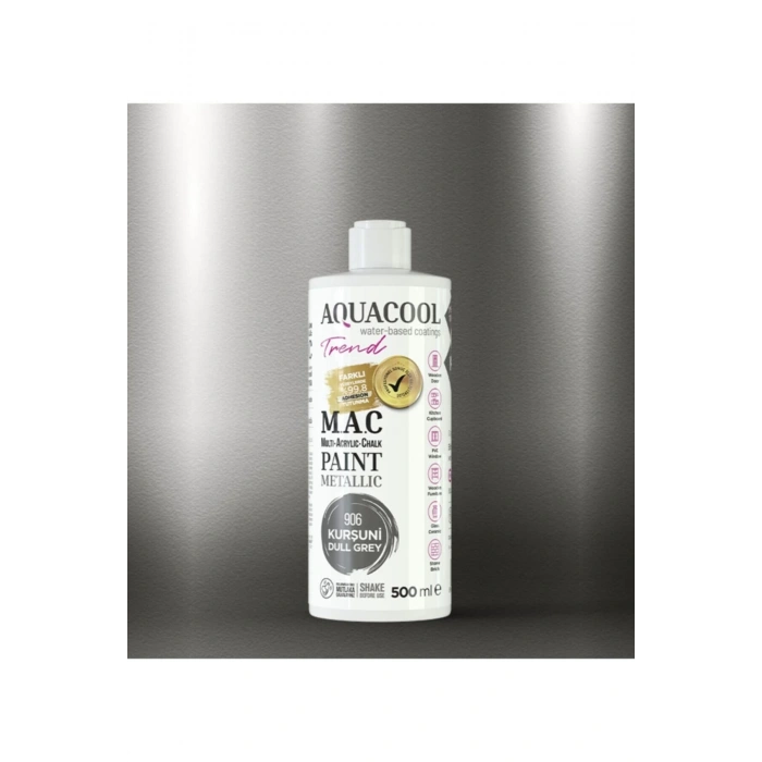 Aquacool Trend Su Bazlı Akrilik Dönüşüm Boyası Metalik Renk 906 Kurşuni 500ml