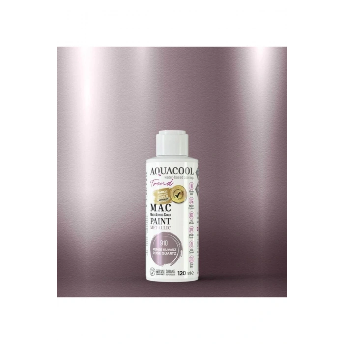 Aquacool Trend Su Bazlı Akrilik Dönüşüm Boyası Metalik Renk 910 Pembe Kuvars 120ml
