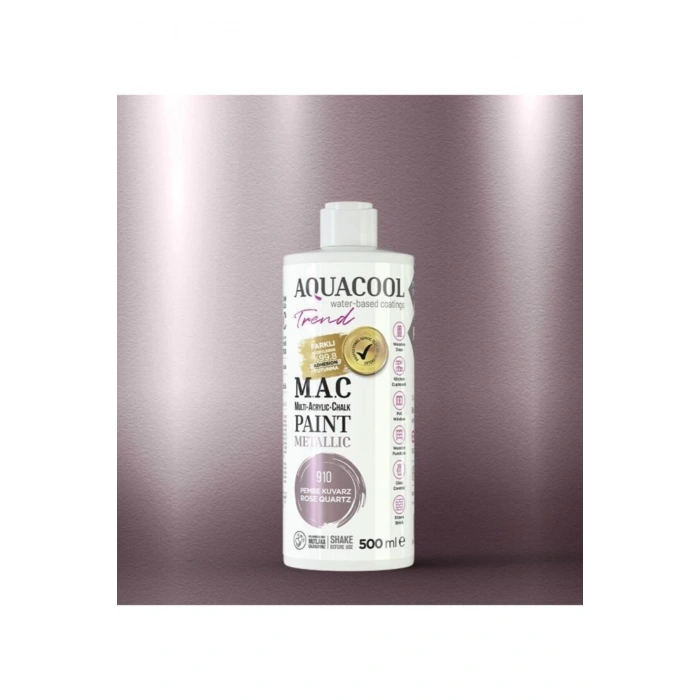 Aquacool Trend Su Bazlı Akrilik Dönüşüm Boyası Metalik Renk 910 Pembe Kuvars 500ml