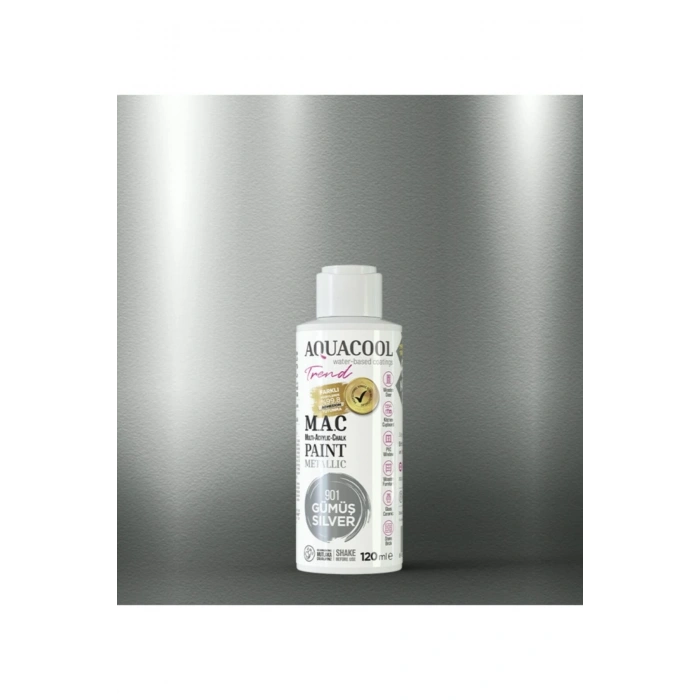 Aquacool Trend Su Bazlı Akrilik Dönüşüm Boyası Metalik Renk 901 Gümüş 120ml