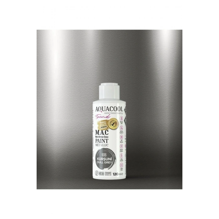Aquacool Trend Su Bazlı Akrilik Dönüşüm Boyası Metalik Renk 906 Kurşuni 120ml