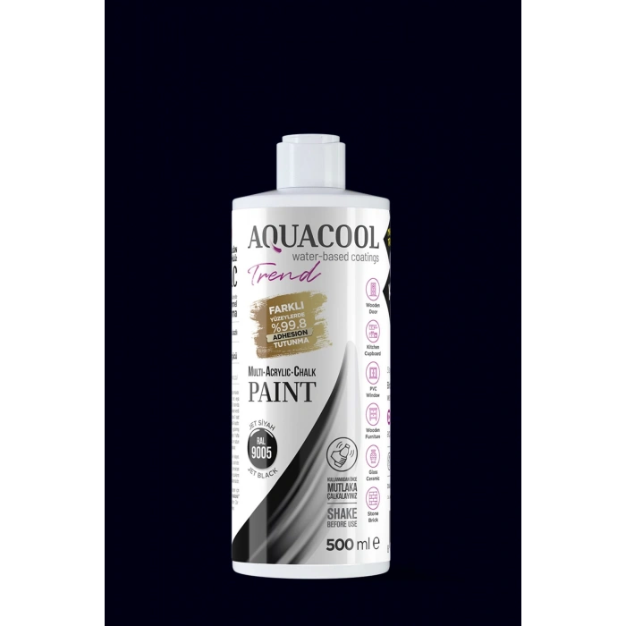 Aquacool Trend Su Bazlı Akrilik Dönüşüm Boyası RAL 9005 Jet Siyah 500ml