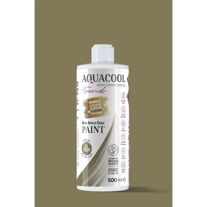 Aquacool Trend Su Bazlı Akrilik Dönüşüm Boyası RAL 7034 Sarı Gri 500ml