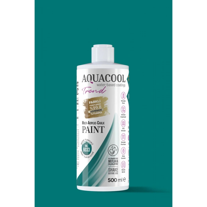 Aquacool Trend Su Bazlı Akrilik Dönüşüm Boyası RAL 6033 Nane Turkuaz 500ml