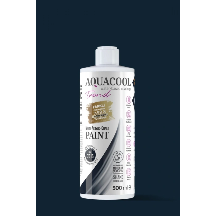 Aquacool Trend Su Bazlı Akrilik Dönüşüm Boyası RAL 7016 Antrasit Gri 500ml