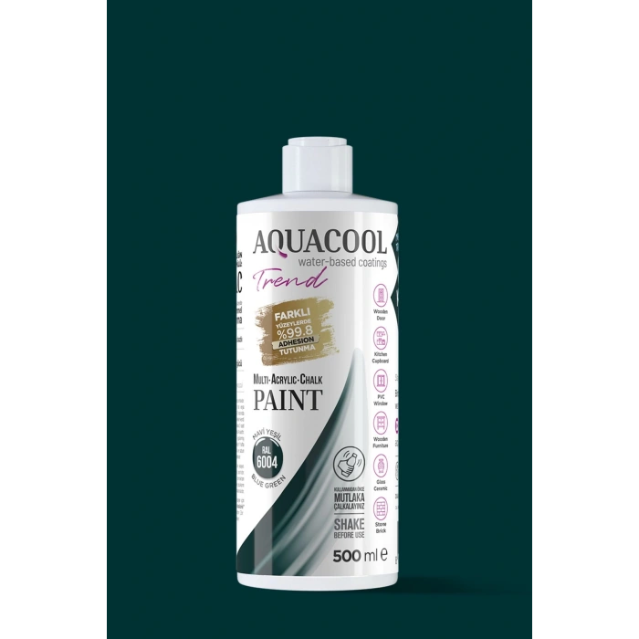 Aquacool Trend Su Bazlı Akrilik Dönüşüm Boyası RAL 6004 Mavi Yeşil 500ml