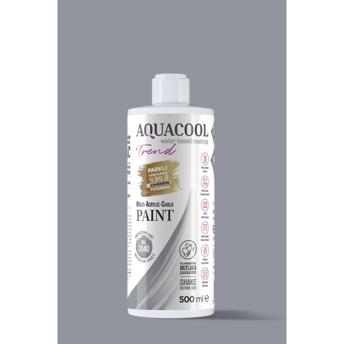 Aquacool Trend Su Bazlı Akrilik Dönüşüm Boyası RAL 7040 Pencere Gri 500ml