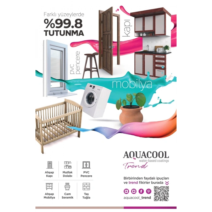 Aquacool Trend Su Bazlı Akrilik Dönüşüm Boyası RAL 7040 Pencere Gri 500ml