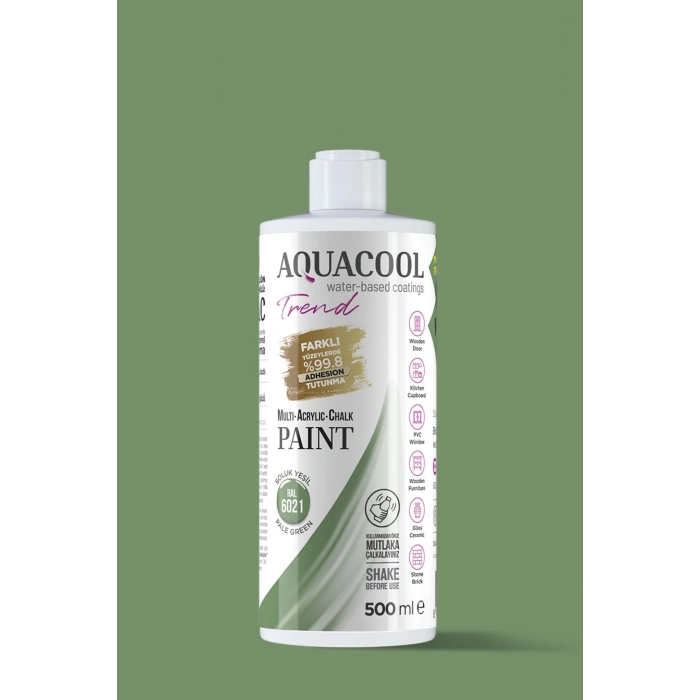 Aquacool Trend Su Bazlı Akrilik Dönüşüm Boyası RAL 6021 Soluk Yeşil 500ml