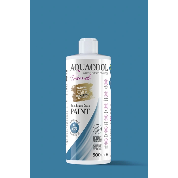 Aquacool Trend Su Bazlı Akrilik Dönüşüm Boyası RAL 5024 Pastel Mavi 500ml