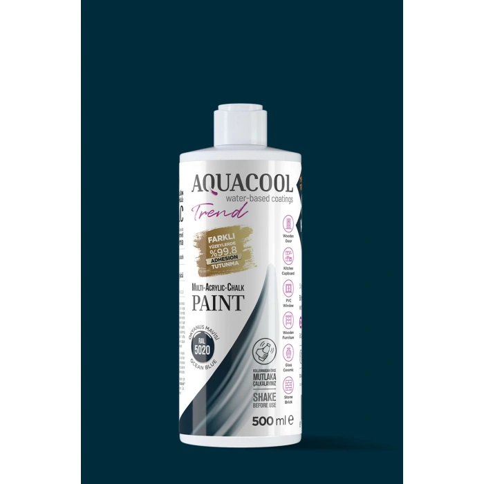 Aquacool Trend Su Bazlı Akrilik Dönüşüm Boyası RAL 5020 Okyanus Mavisi 500 ml