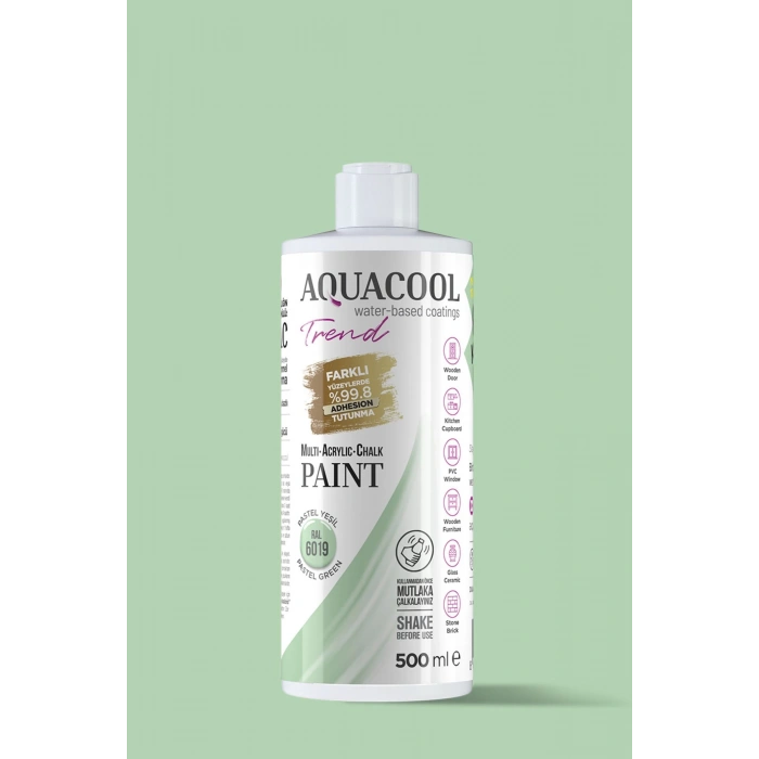 Aquacool Trend Su Bazlı Akrilik Dönüşüm Boyası RAL 6019 Pastel Yeşil 500ml