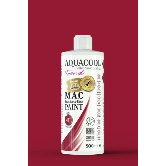 Aquacool Trend Su Bazlı Akrilik Dönüşüm Boyası 411 Kızıl 500ml