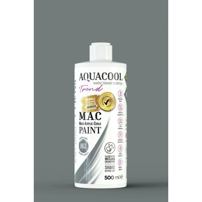Aquacool Trend Su Bazlı Akrilik Dönüşüm Boyası 863 Koyu Gri 500ml