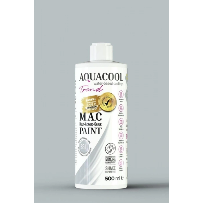 Aquacool Trend Su Bazlı Akrilik Dönüşüm Boyası 861 İskandinav Gri 500ml