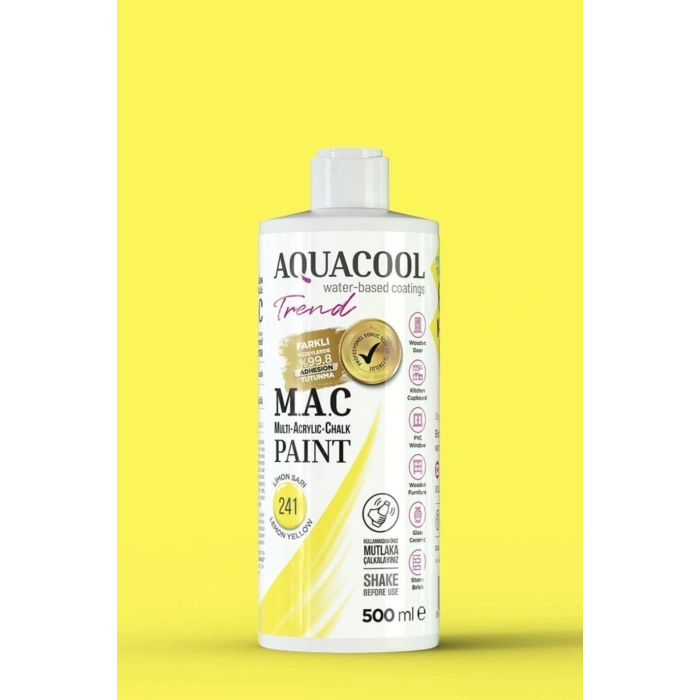 Aquacool Trend Su Bazlı Akrilik Dönüşüm Boyası 241 Limon Sarı 500ml