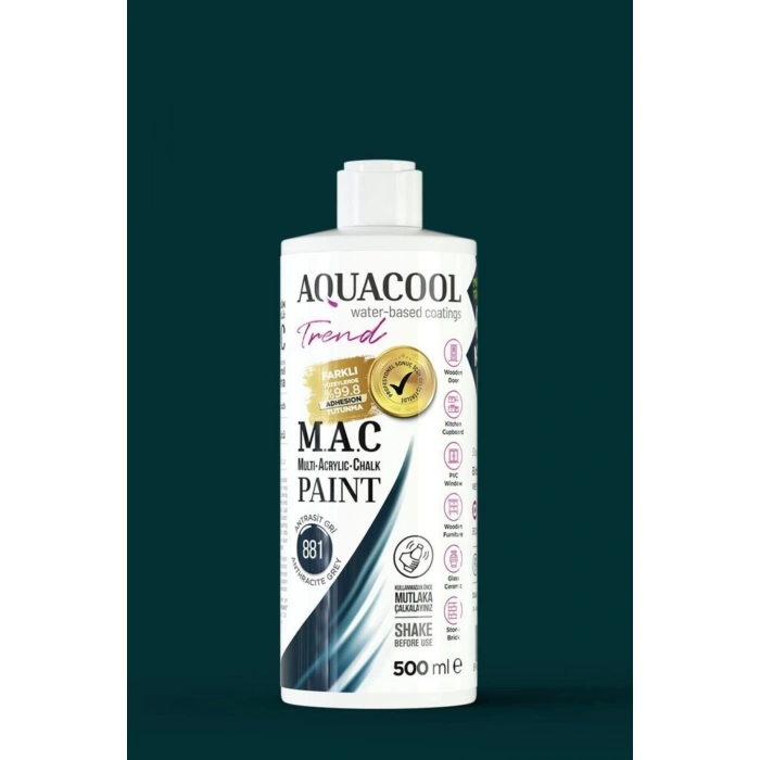 Aquacool Trend Su Bazlı Akrilik Dönüşüm Boyası 881 Antrasit Gri 500ml