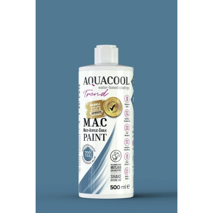 Aquacool Trend Su Bazlı Akrilik Dönüşüm Boyası 722 Napolyon Mavisi 500ml