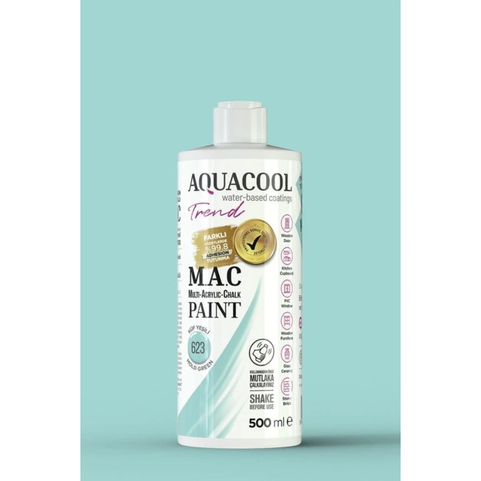 Aquacool Trend Su Bazlı Akrilik Dönüşüm Boyası 623 Küf Yeşili 500ml