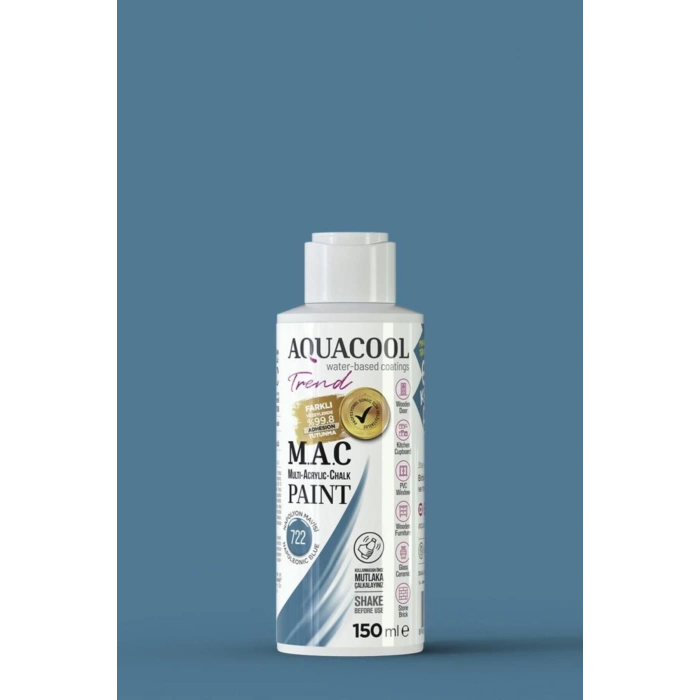Aquacool Trend Su Bazlı Akrilik Dönüşüm Boyası 722 Napolyon Mavisi 150ml