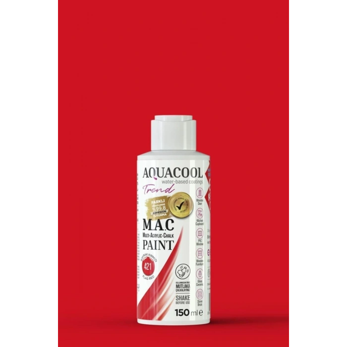 Aquacool Trend Su Bazlı Akrilik Dönüşüm Boyası 421 Bayrak Kırmızı 150ml