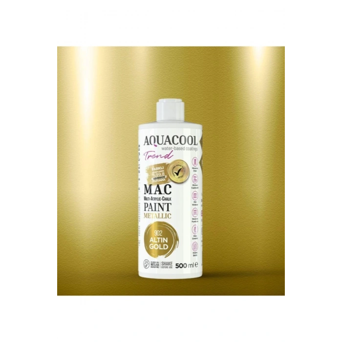Aquacool Trend Su Bazlı Akrilik Dönüşüm Boyası Metalik Renk 902 Altın 500ml