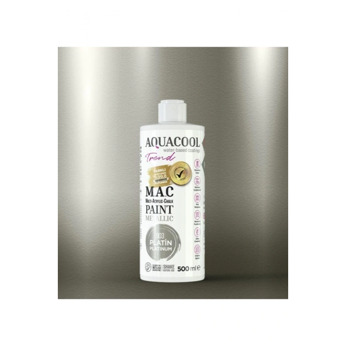 Aquacool Trend Su Bazlı Akrilik Dönüşüm Boyası Metalik Renk 903 Platin 500ml