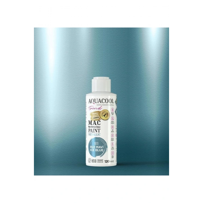 Aquacool Trend Su Bazlı Akrilik Dönüşüm Boyası Metalik Renk 911 Buz Mavi 120ml