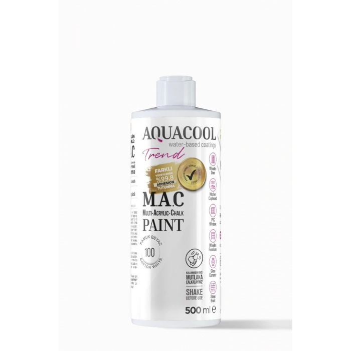 Aquacool Trend Su Bazlı Akrilik Dönüşüm Boyası 100 Pamuk Beyaz 500ml