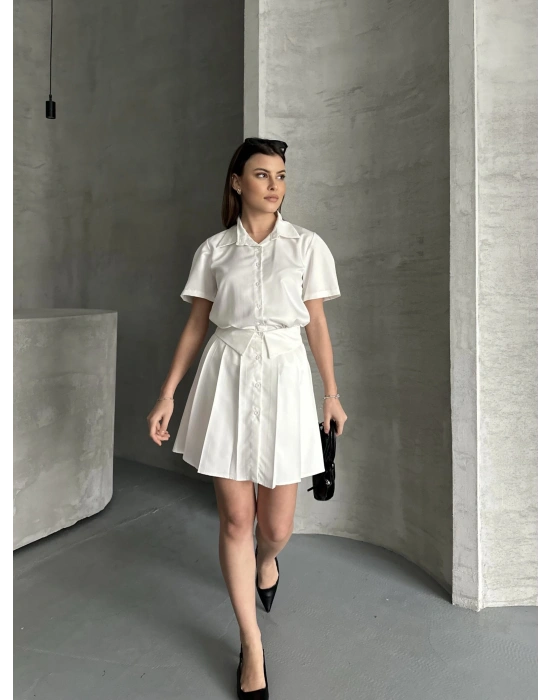 Astarlı Etek Gömlek Takım - Beyaz