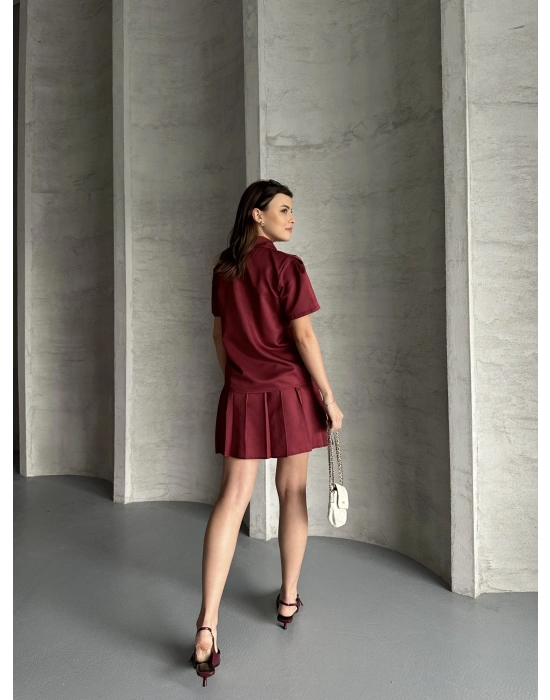 Astarlı Etek Gömlek Takım - Bordo