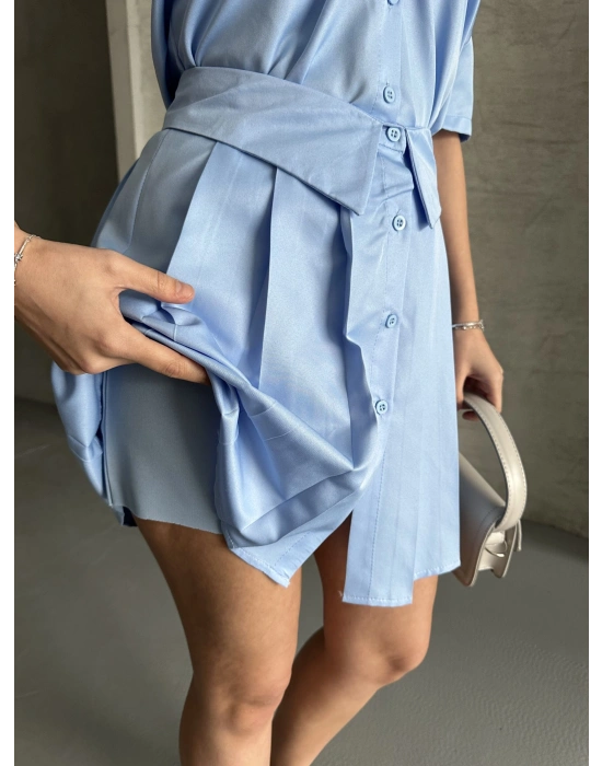 Astarlı Etek Gömlek Takım - Mavi