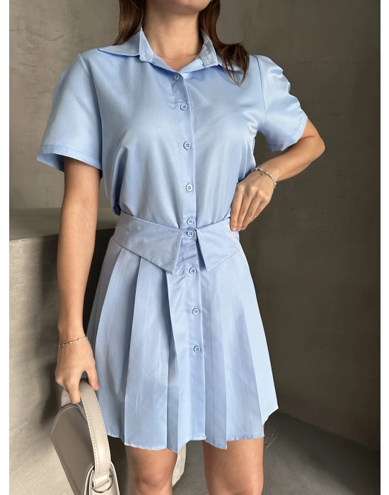 Astarlı Etek Gömlek Takım - Mavi