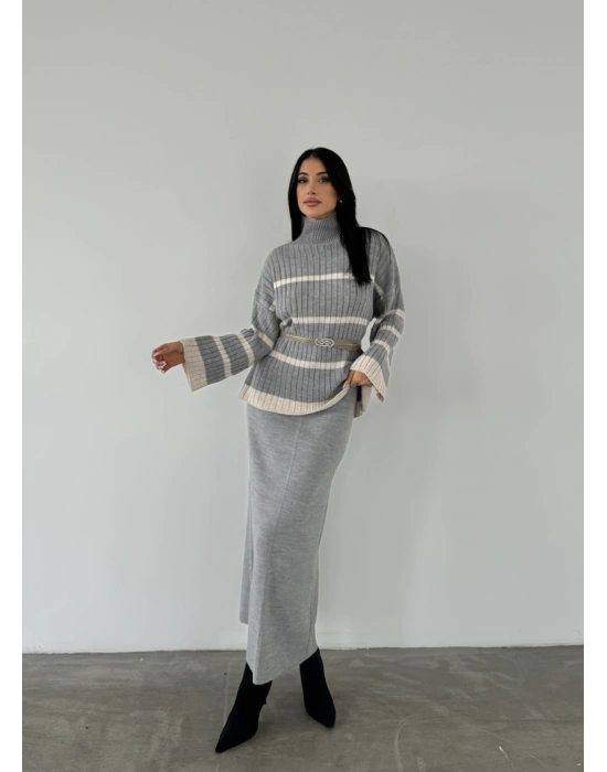 Balıkçı Yaka Etekli Triko Takım 1500 - Gri , Standart Beden (5 Adet)