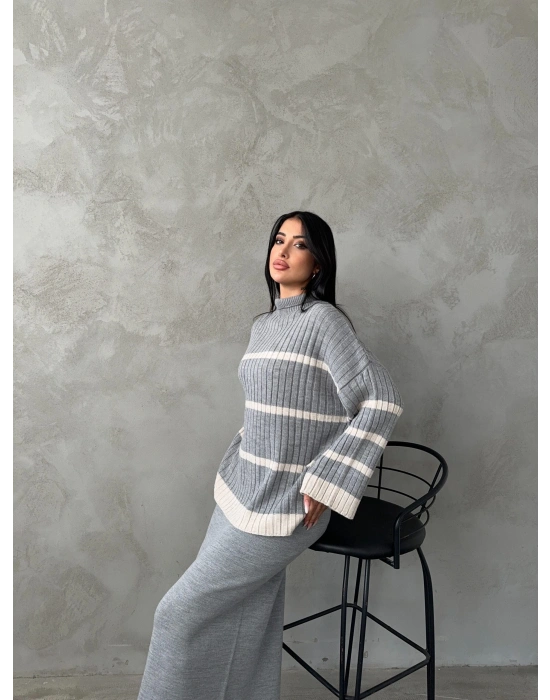 Balıkçı Yaka Etekli Triko Takım 1500 - Gri , Standart Beden (5 Adet)