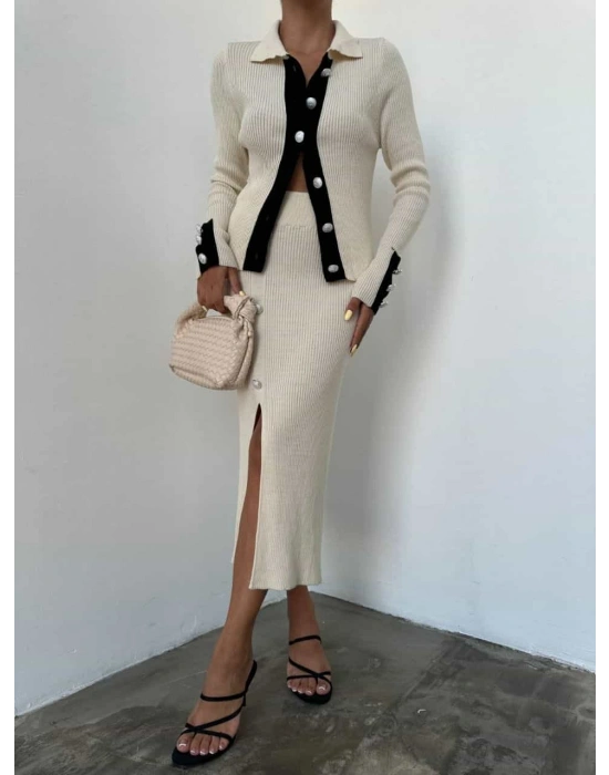 Bronz Düğme Triko Takım 1004 - Kemik