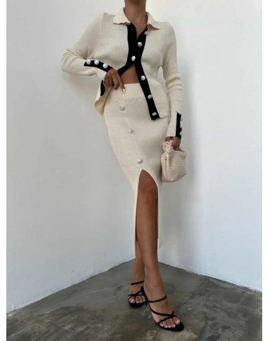 Bronz Düğme Triko Takım 1004 - Kemik