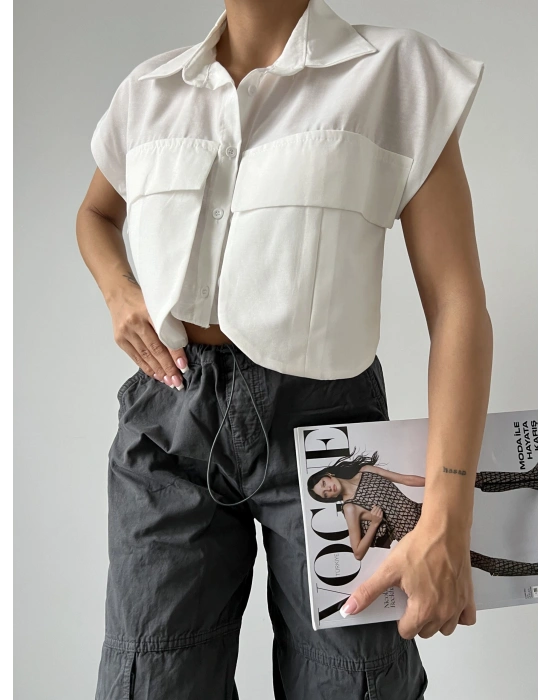 Cep Detay Gömlek - Beyaz