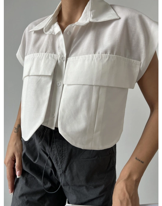 Cep Detay Gömlek - Beyaz
