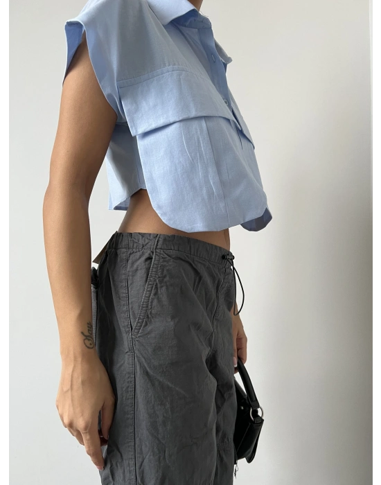 Cep Detay Gömlek - Mavi