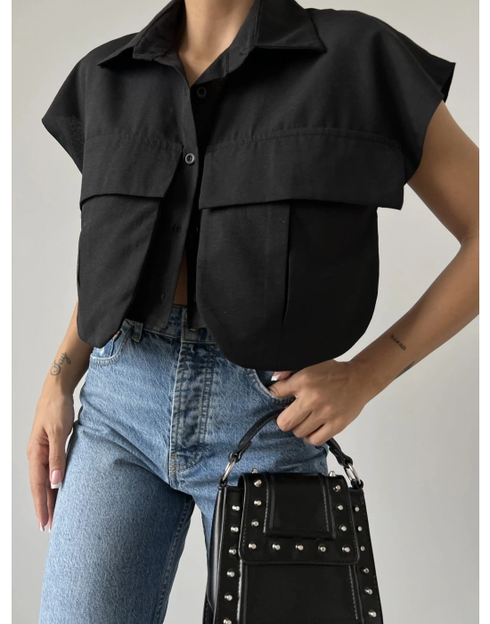 Cep Detay Gömlek - Siyah