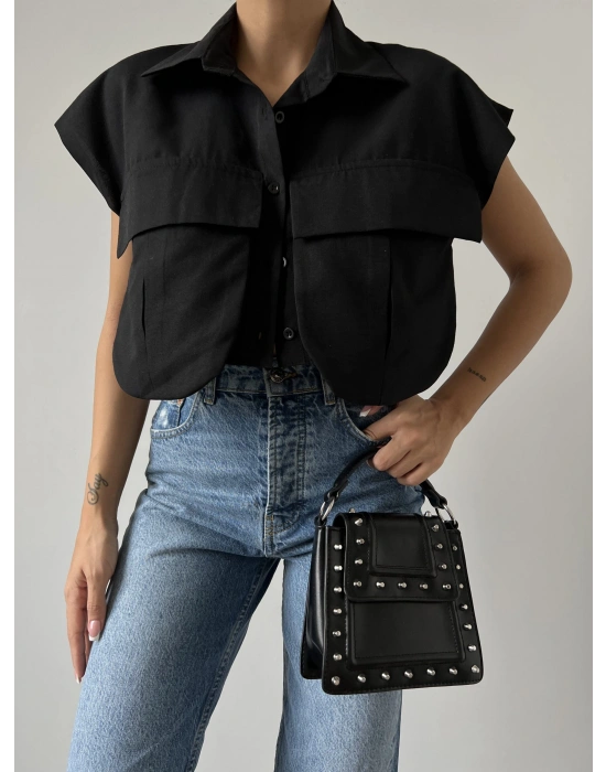 Cep Detay Gömlek - Siyah