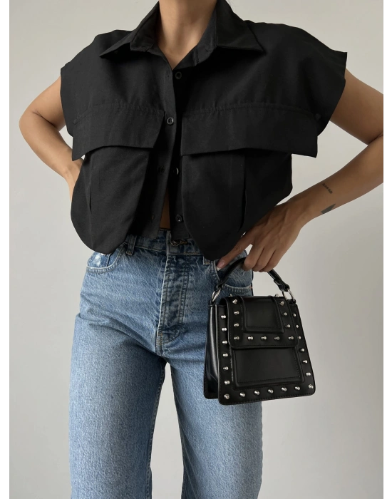 Cep Detay Gömlek - Siyah