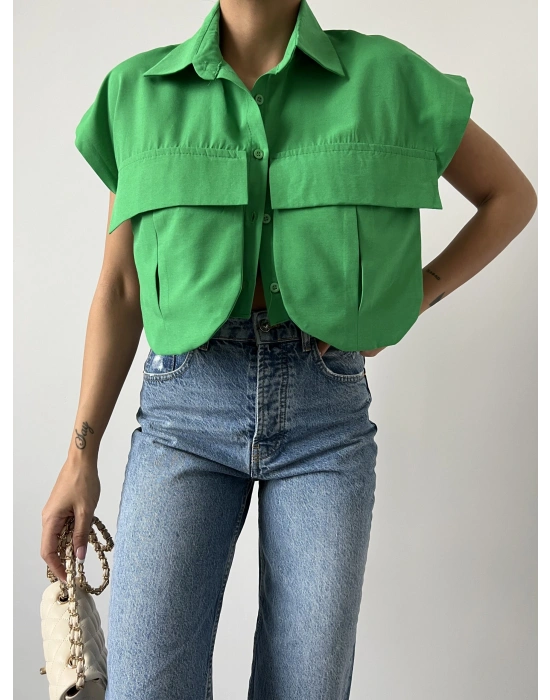 Cep Detay Gömlek - Yeşil