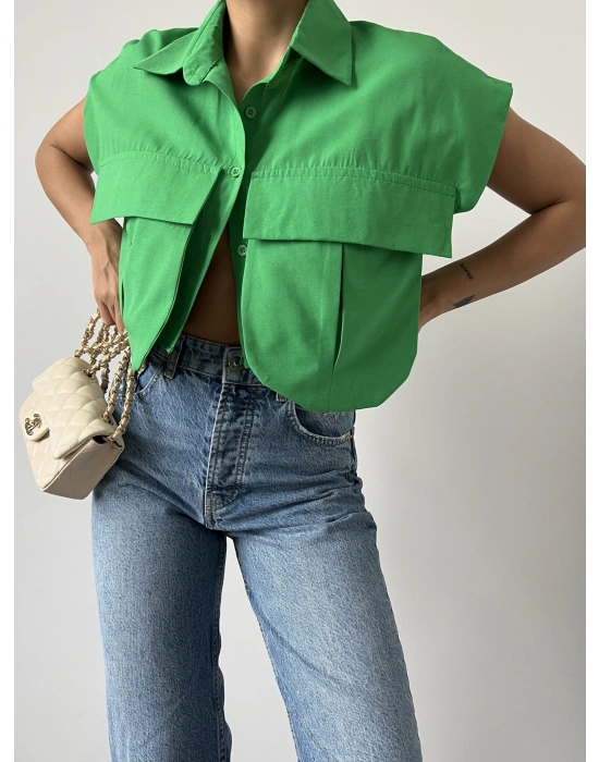 Cep Detay Gömlek - Yeşil