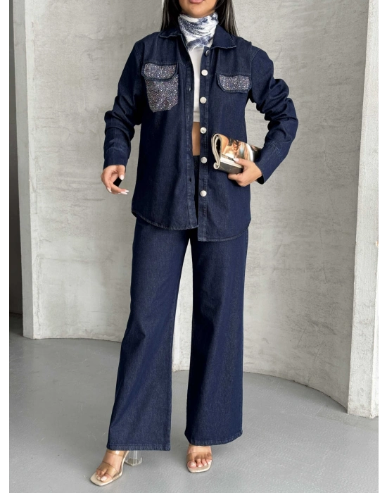 Cep Taş Detay Kot Takım 1802 - Lacivert