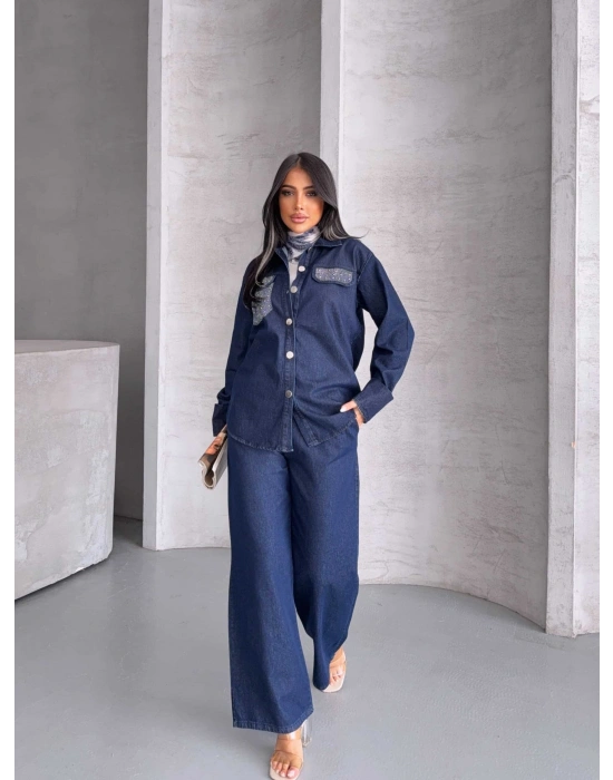 Cep Taş Detay Kot Takım 1802 - Lacivert